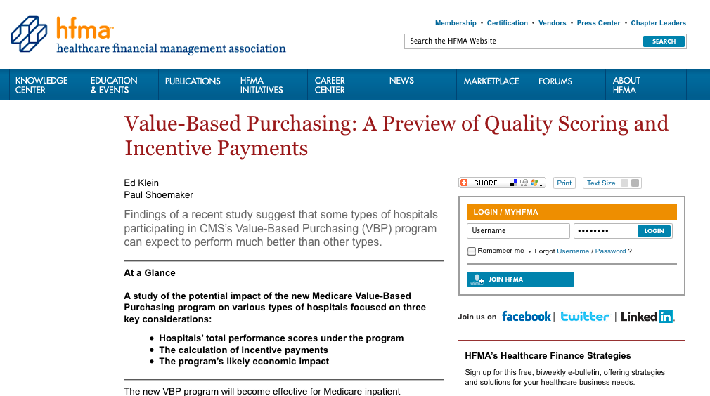 Feature Article in HFM Magazine on Value-Based Purchasing